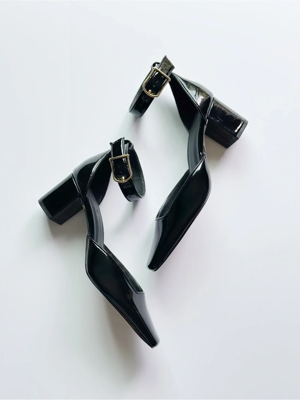 J.Crew Buckle-Strap Block Heels in Patent Leather Black
